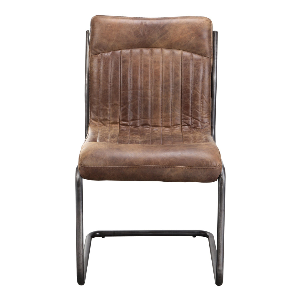 Moe's Home Ansel Dining Chair Grazed Brown Leather - Set of Two