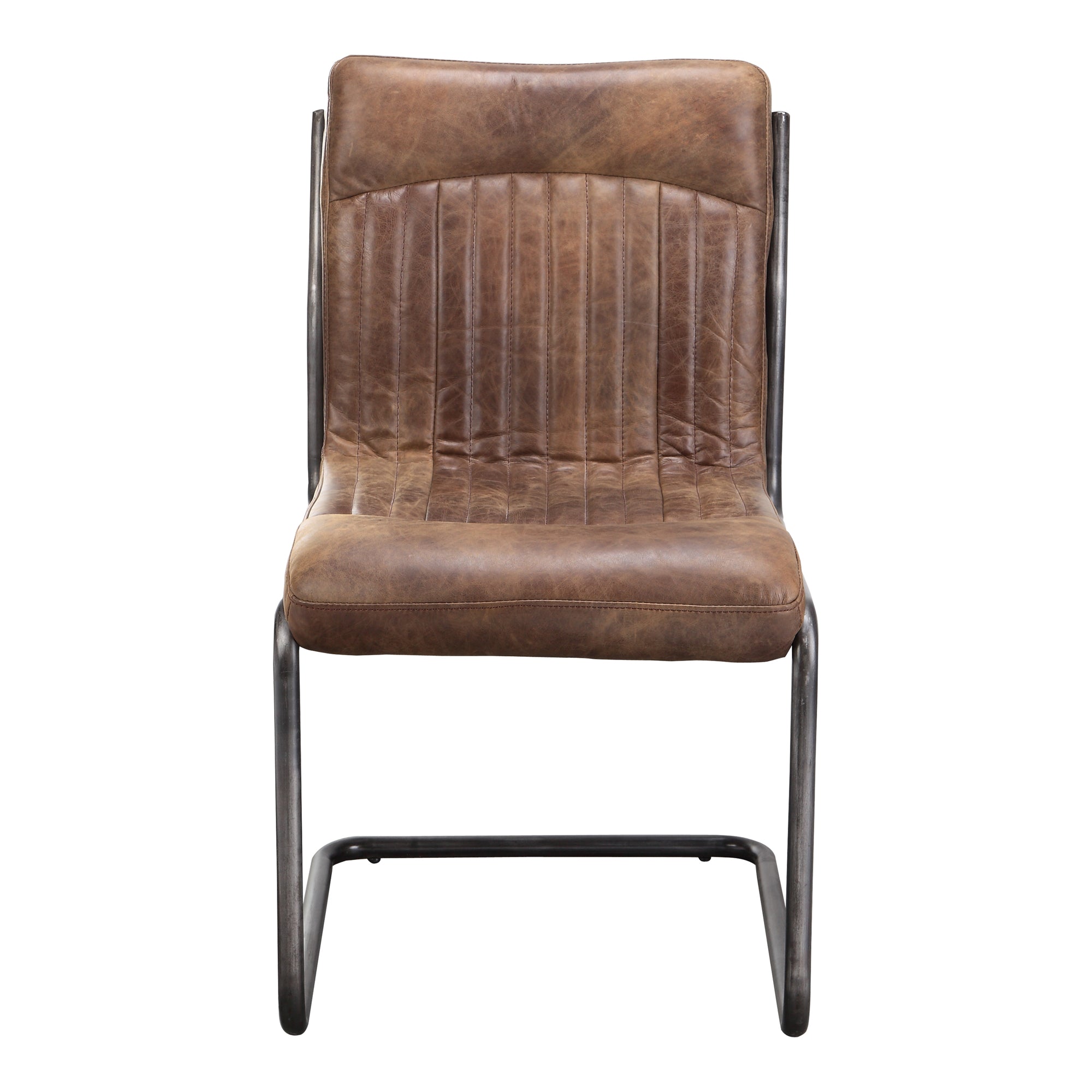 Moe's Home Ansel Dining Chair Grazed Brown Leather - Set of Two