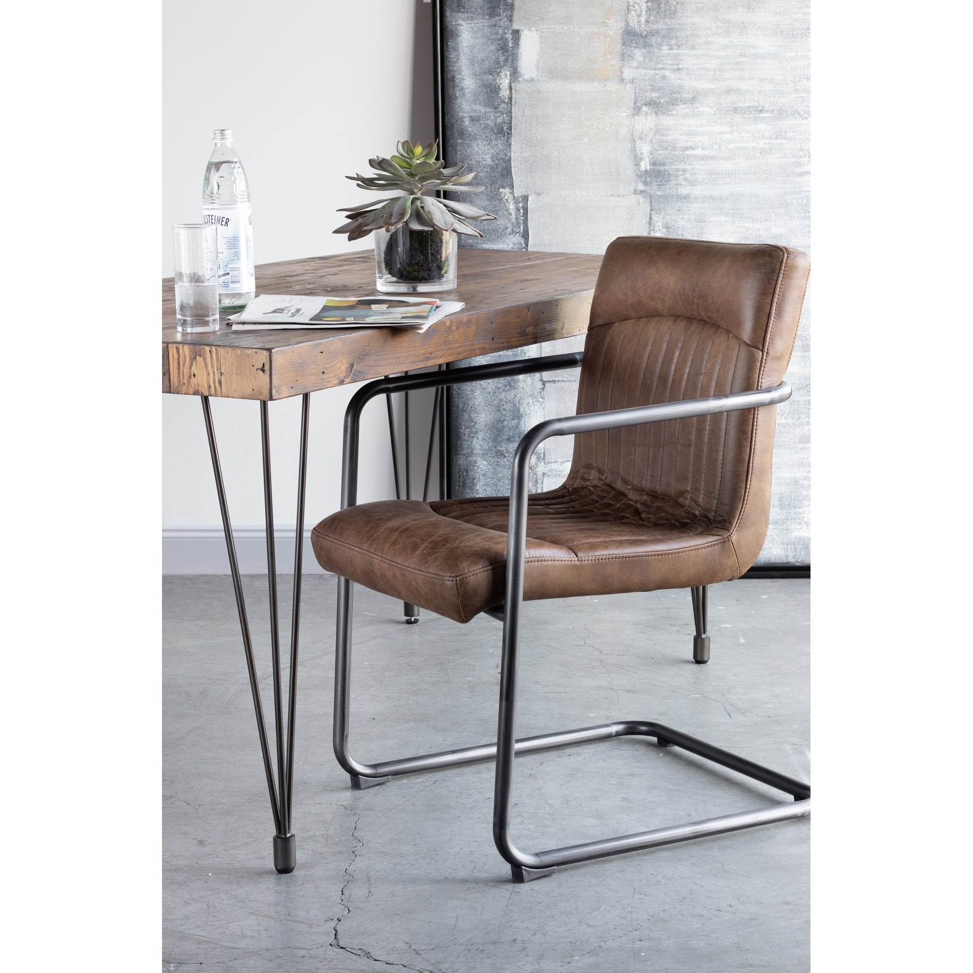 Moe's Home Ansel Arm Chair Grazed Brown Leather - Set of Two