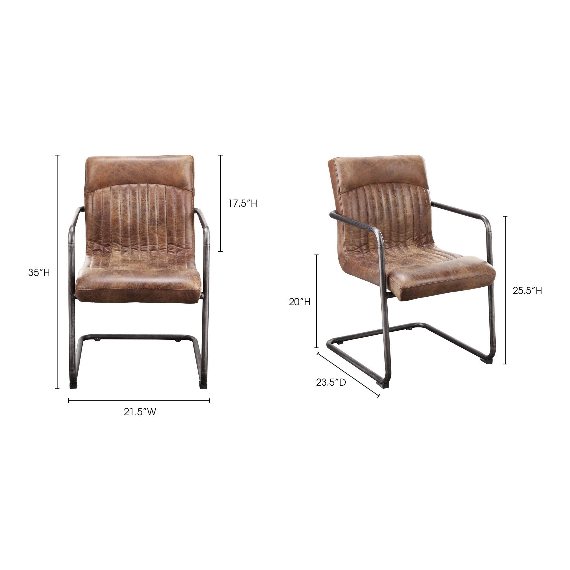Moe's Home Ansel Arm Chair Grazed Brown Leather - Set of Two