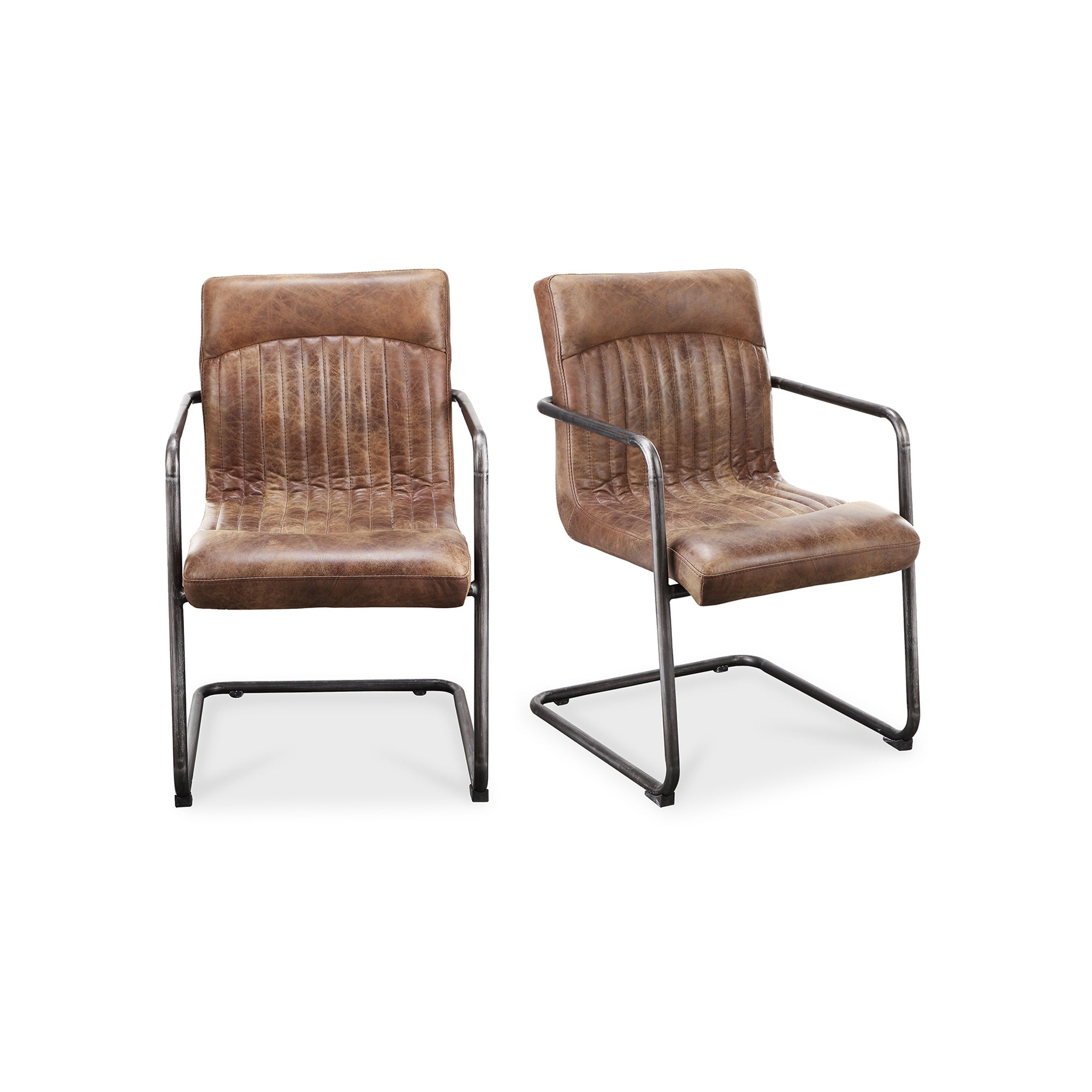 Moe's Home Ansel Arm Chair Grazed Brown Leather - Set of Two