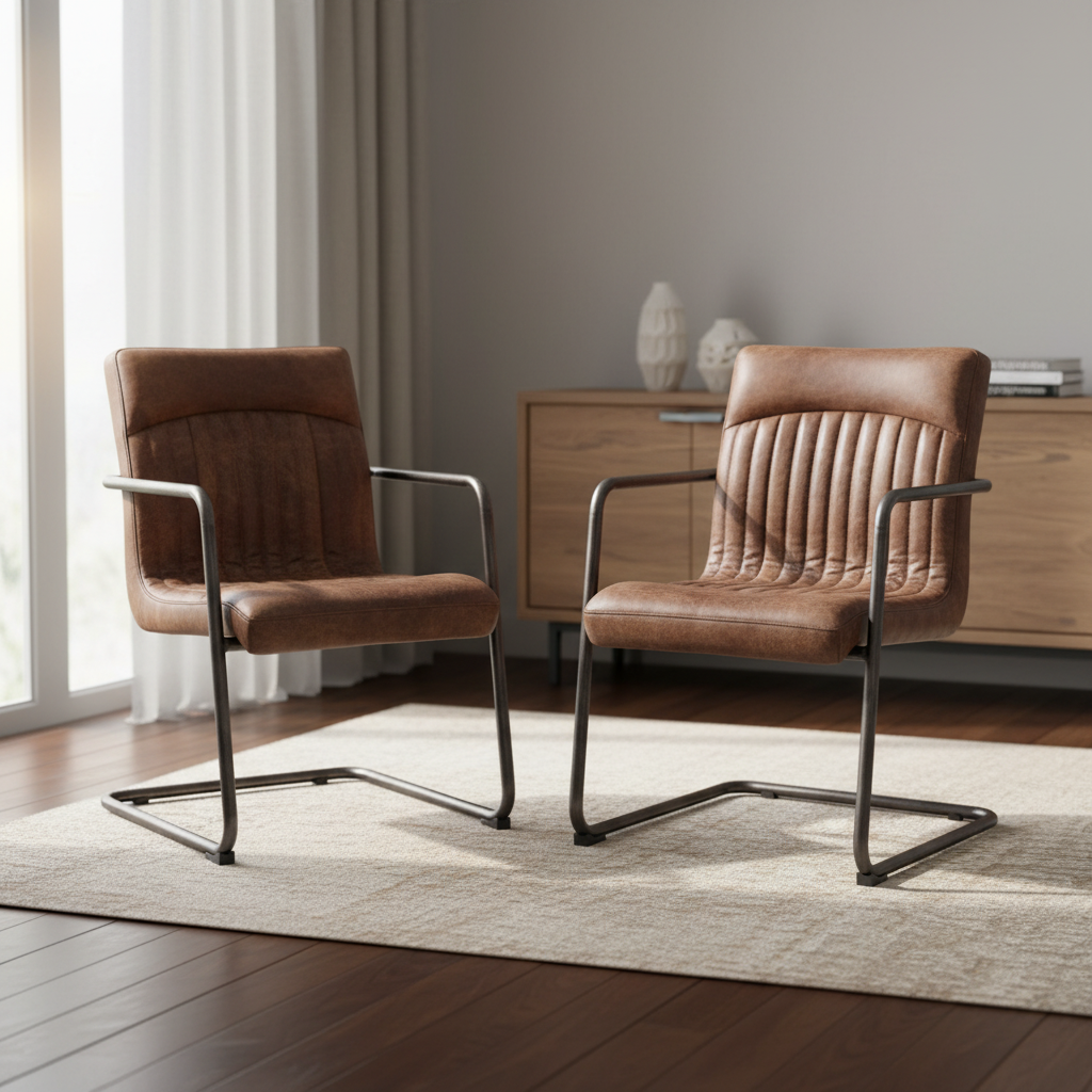 Moe's Home Ansel Arm Chair Grazed Brown Leather - Set of Two