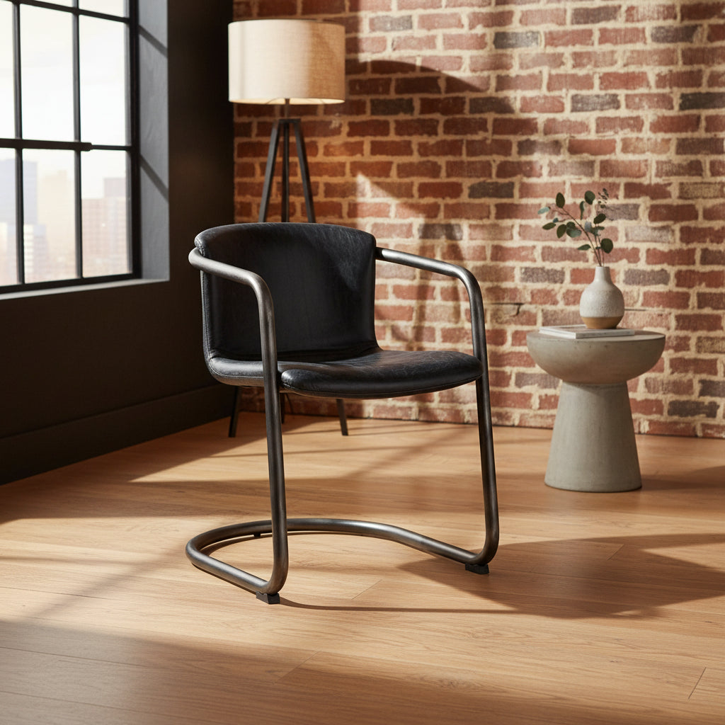 Moe's Home Freeman Dining Chair Onyx Black Leather - Set of Two