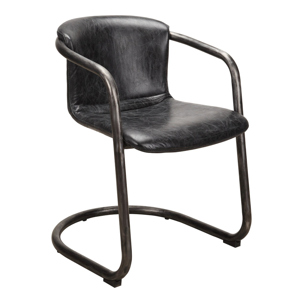 Moe's Home Freeman Dining Chair Onyx Black Leather - Set of Two