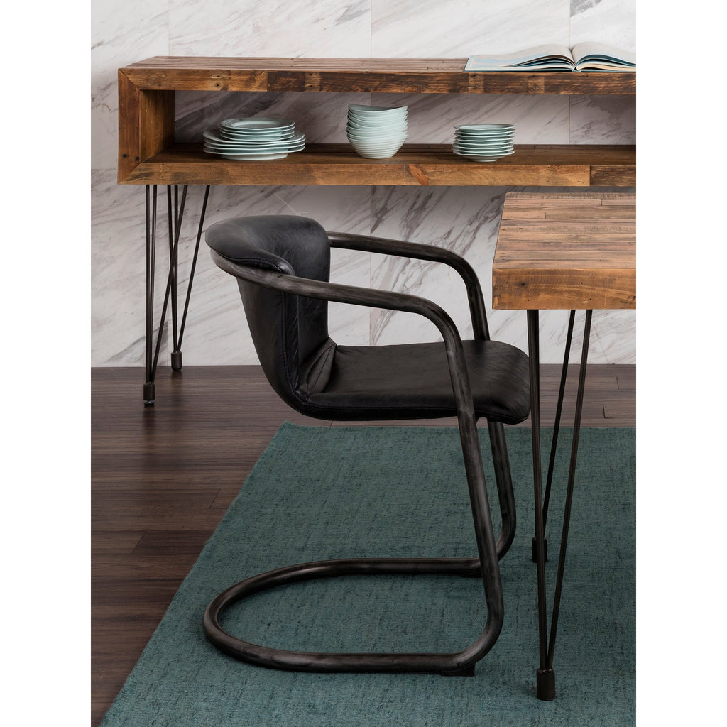 Moe's Home Freeman Dining Chair Onyx Black Leather - Set of Two