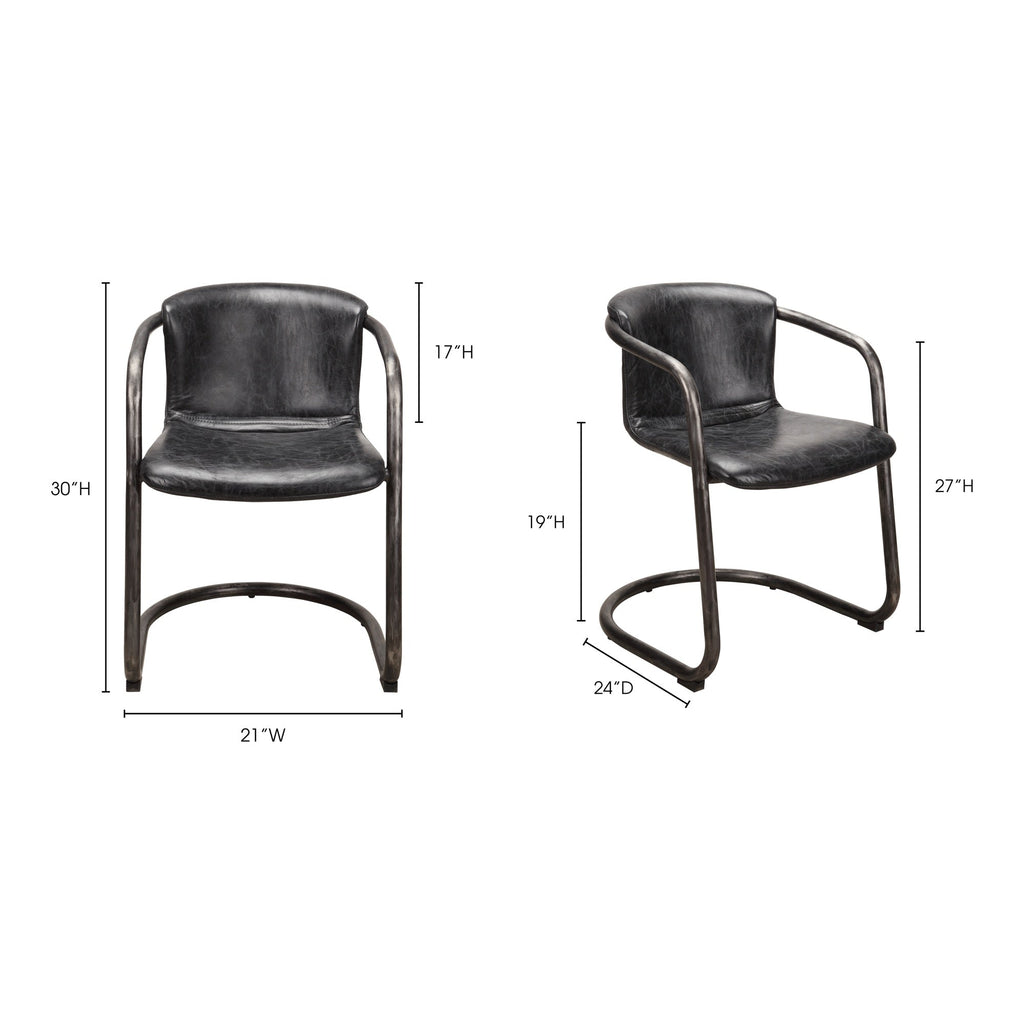 Moe's Home Freeman Dining Chair Onyx Black Leather - Set of Two