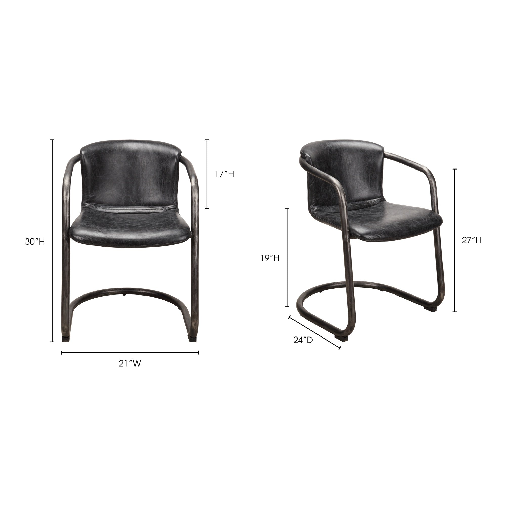 Moe's Home Freeman Dining Chair Onyx Black Leather - Set of Two
