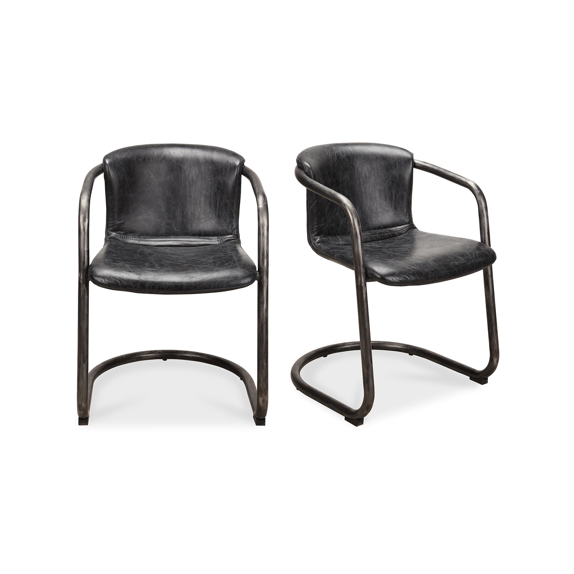 Moe's Home Freeman Dining Chair Onyx Black Leather - Set of Two