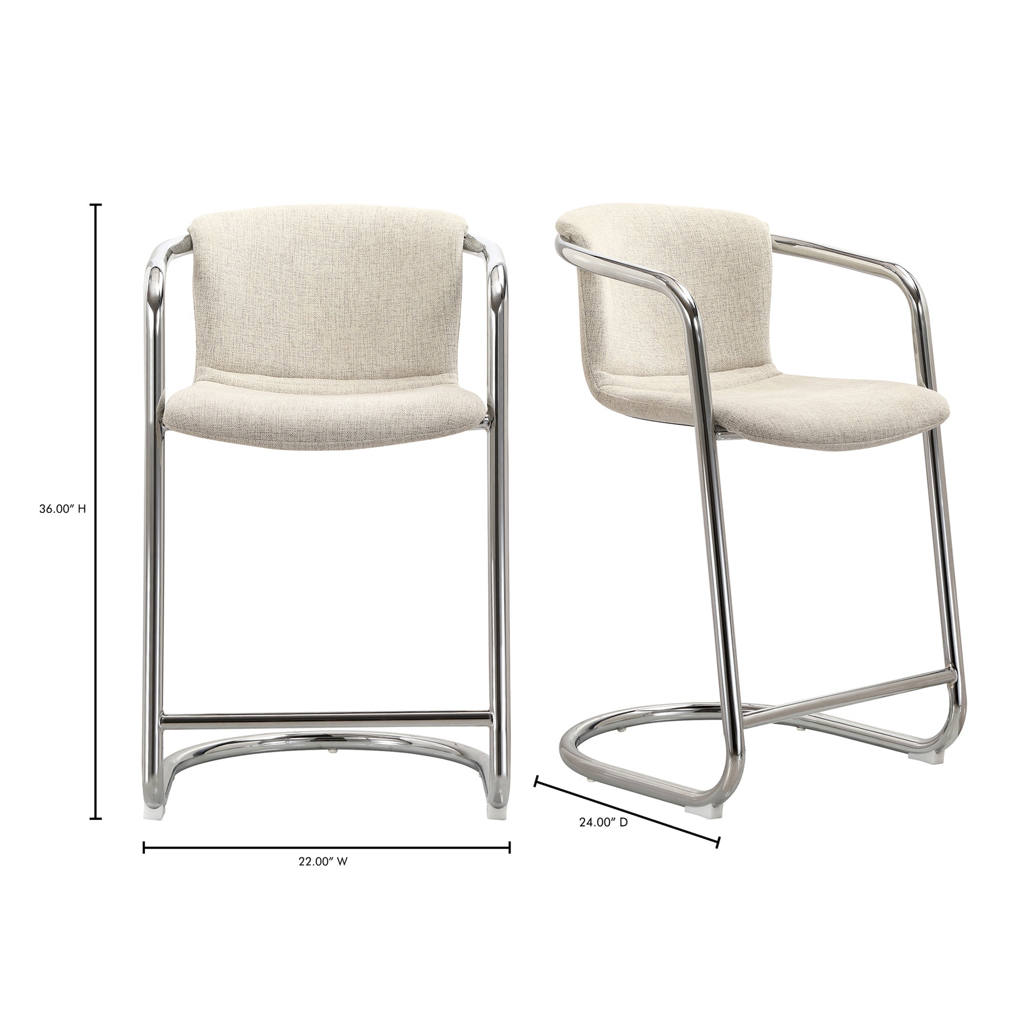 Moe's Home Freeman Chrome Frame Counter Stool Blended Cream - Set of Two