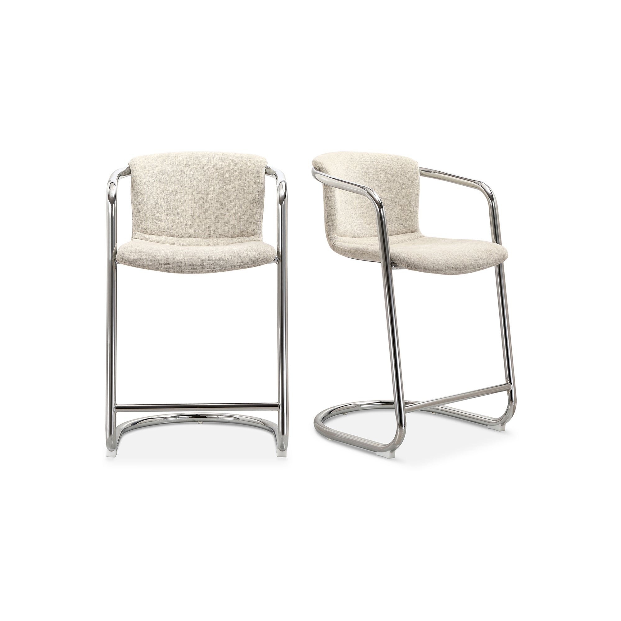 Moe's Home Freeman Chrome Frame Counter Stool Blended Cream - Set of Two