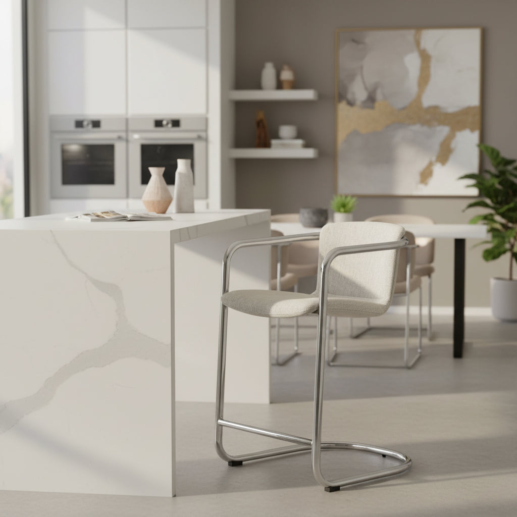 Moe's Home Freeman Chrome Frame Counter Stool Blended Cream - Set of Two