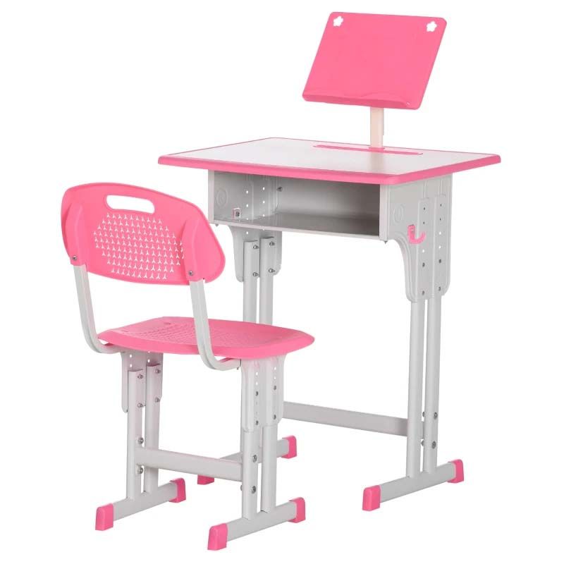 Pink Height Adjustable Kids Desk and Chair Set – 2 Piece Study Table for Children’s Bedroom or Homework Station