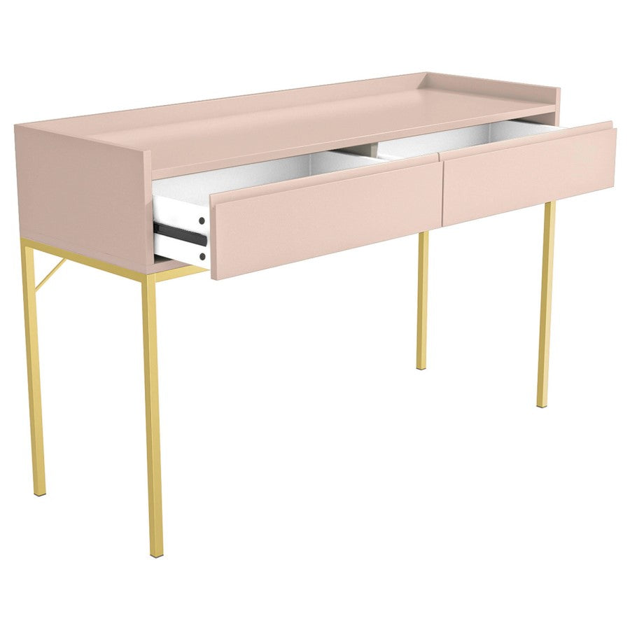 Blush Pink Dressing Table with Gold Legs – Modern Wooden Console Desk with Drawers for Bedroom or Vanity Area