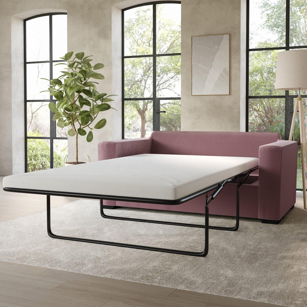 2 Seater Velvet Sofa Bed – Pull-Out Double Sleeper with Cushions & Soft Upholstery – Compact No Assembly Couch for Guest Room or Lounge – Olive, Mint Green or Blush Pink