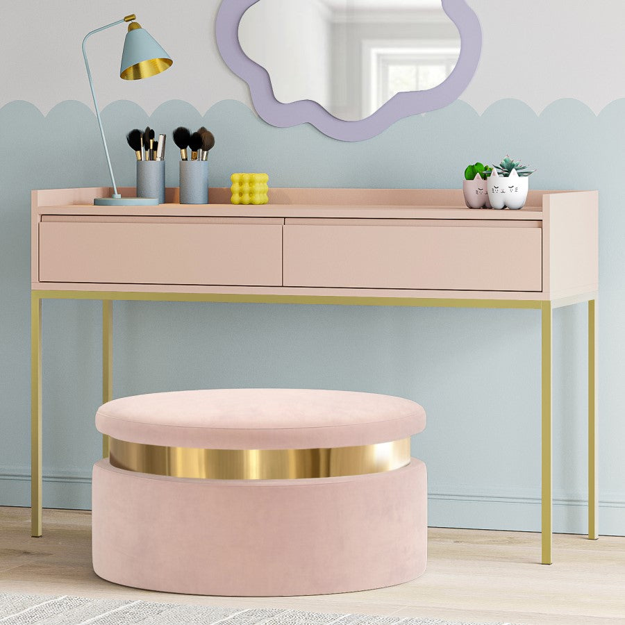 Blush Pink Dressing Table with Gold Legs – Modern Wooden Console Desk with Drawers for Bedroom or Vanity Area