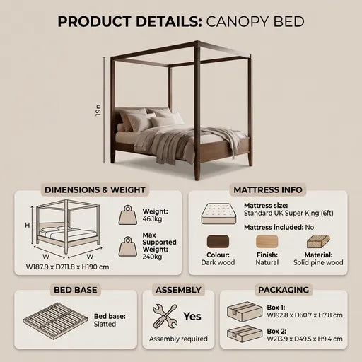 Four Poster Bed All Sizes  Modern Wooden Bed Frame