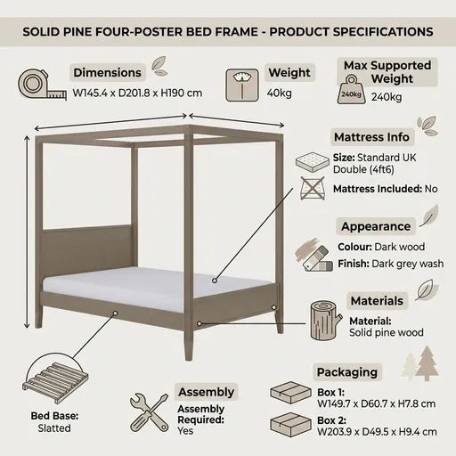 Four Poster Bed All Sizes  Modern Wooden Bed Frame