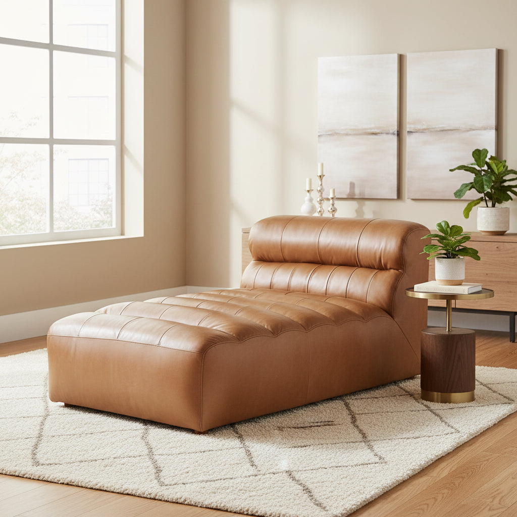 Moe's Home Ramsay Leather Chaise Tan