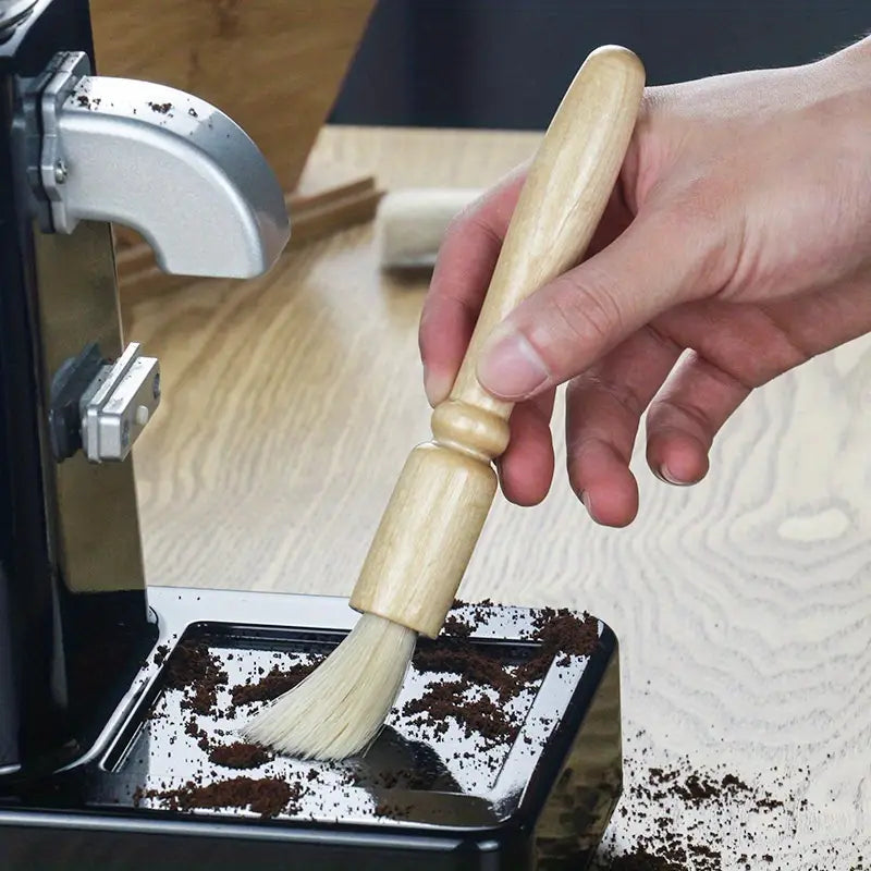 Wooden Handle Coffee Grinder Cleaning Brush – Soft Bristles for Espresso & Burr Grinders