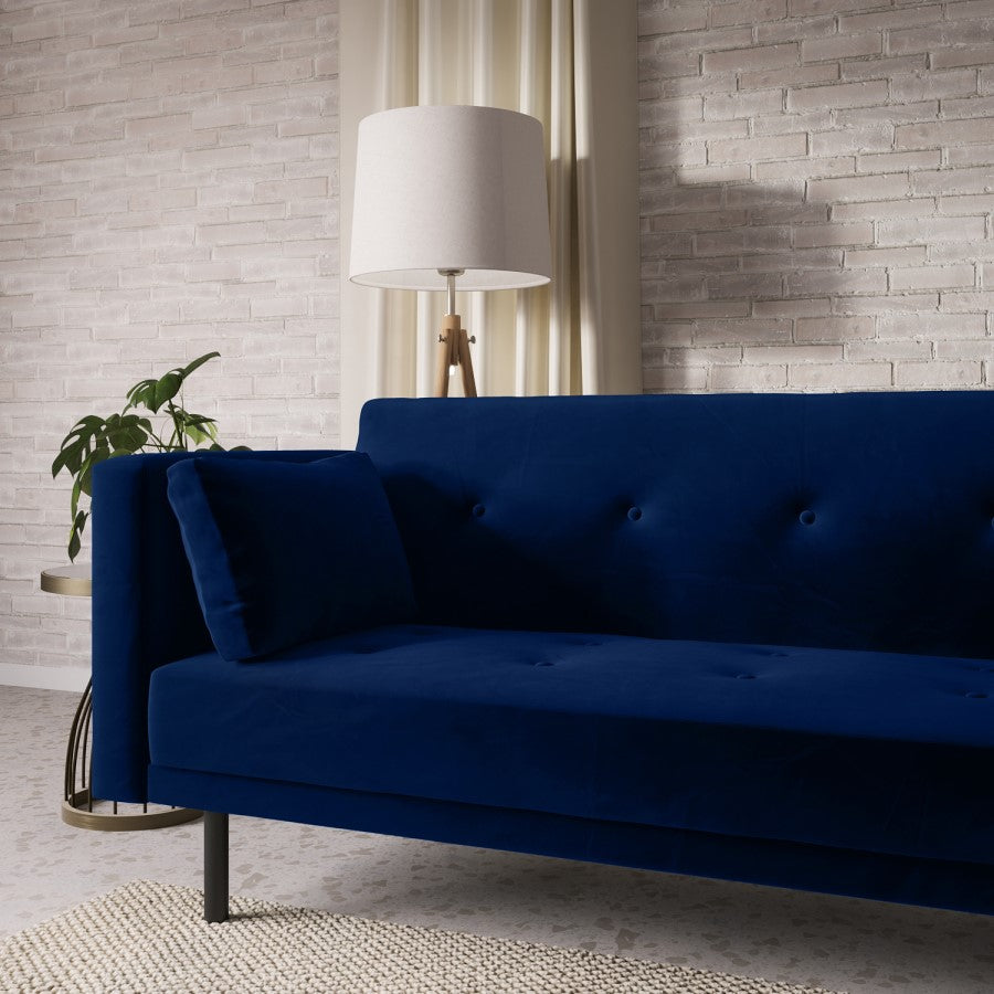 Navy Velvet Click Clack Sofa Bed 3 Seater  Modern Space-Saving Sofa UK