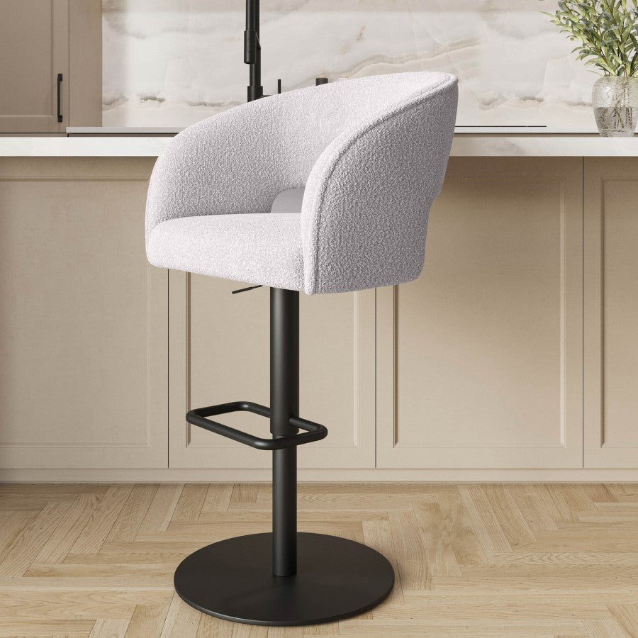 Curved Boucle Bar Stool in Beige – Runa Adjustable Swivel Breakfast Stool for Kitchen Islands