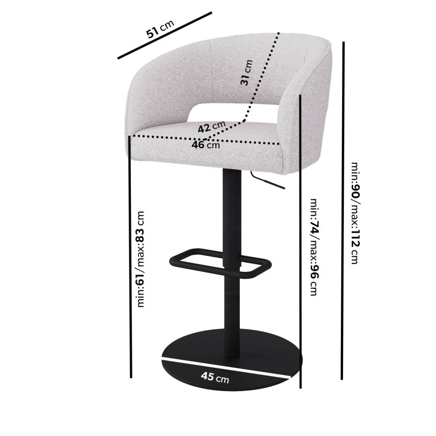 Curved Boucle Bar Stool in Beige – Runa Adjustable Swivel Breakfast Stool for Kitchen Islands