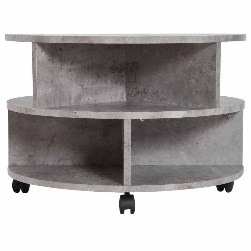 Tier Round Side End Table with Shelves & Wheels  Cement Grey Modern Table UK