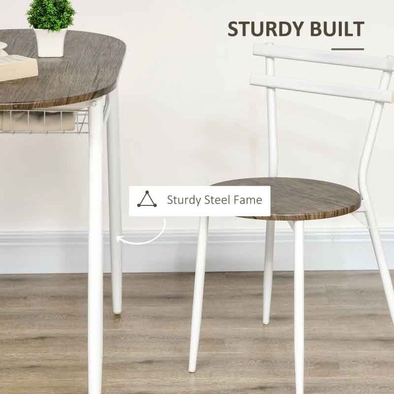 Oval Dining Table with 2 Chairs – 900mm Compact Dining Set in White & Natural UK