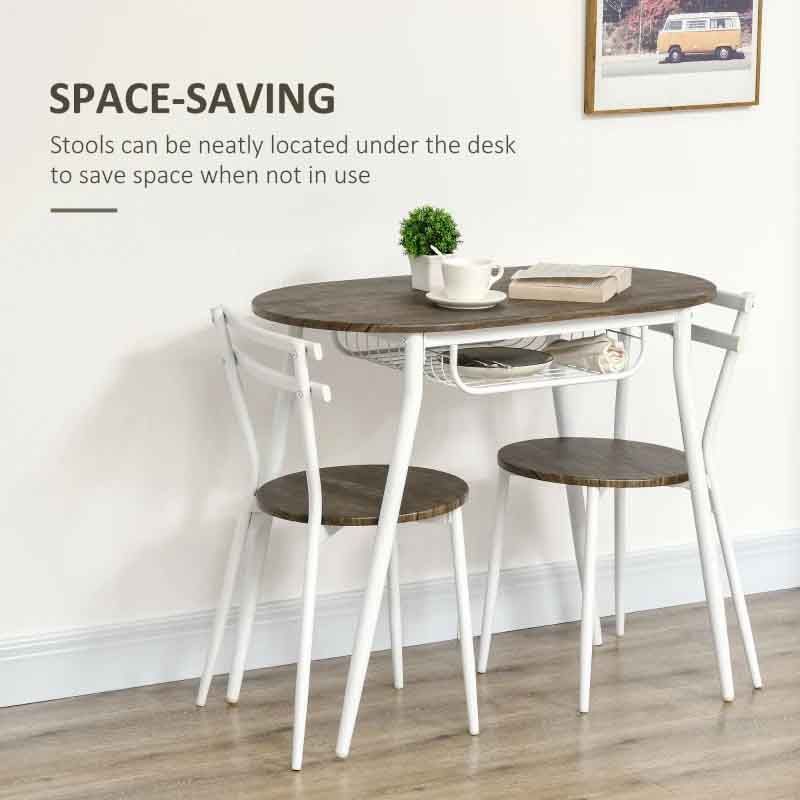 Oval Dining Table with 2 Chairs – 900mm Compact Dining Set in White & Natural UK