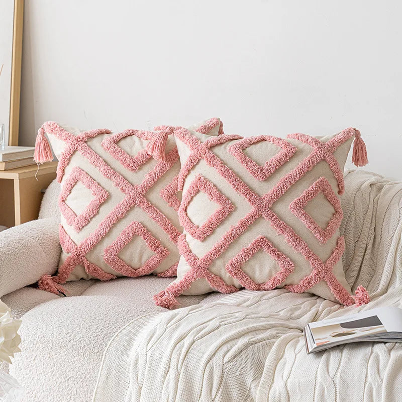 Pink Plush Tufted Pillowcase