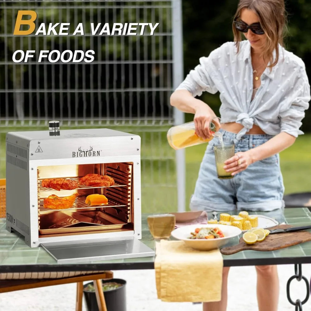 1500°F Small Infrared Propane Gas Grill – Portable Steak Broiler & Sear Station with Pizza Stone