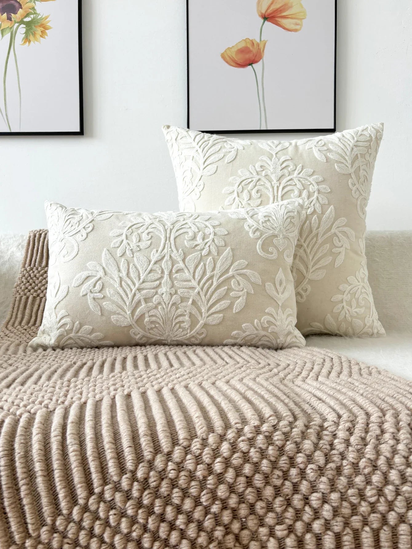 Boho Embroidered Leaf Throw Pillow Cover – Decorative Cushion Case for Sofa | Boho Home Decor