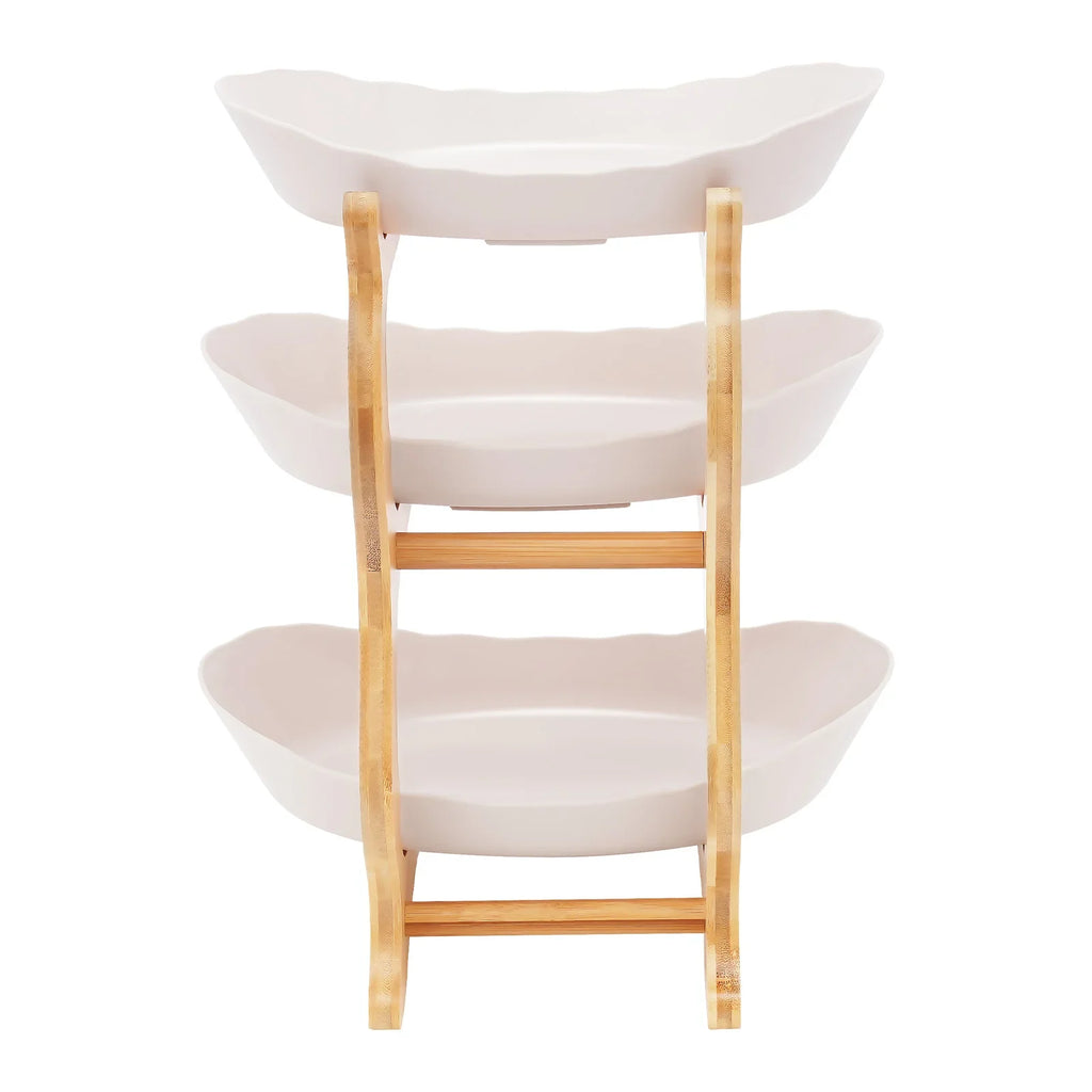 3-Tier Fruit & Dessert Tray Stand – Multi-Layer Snack, Candy & Cake Display with Bamboo Wood Rack for Parties, Weddings & Home Decor