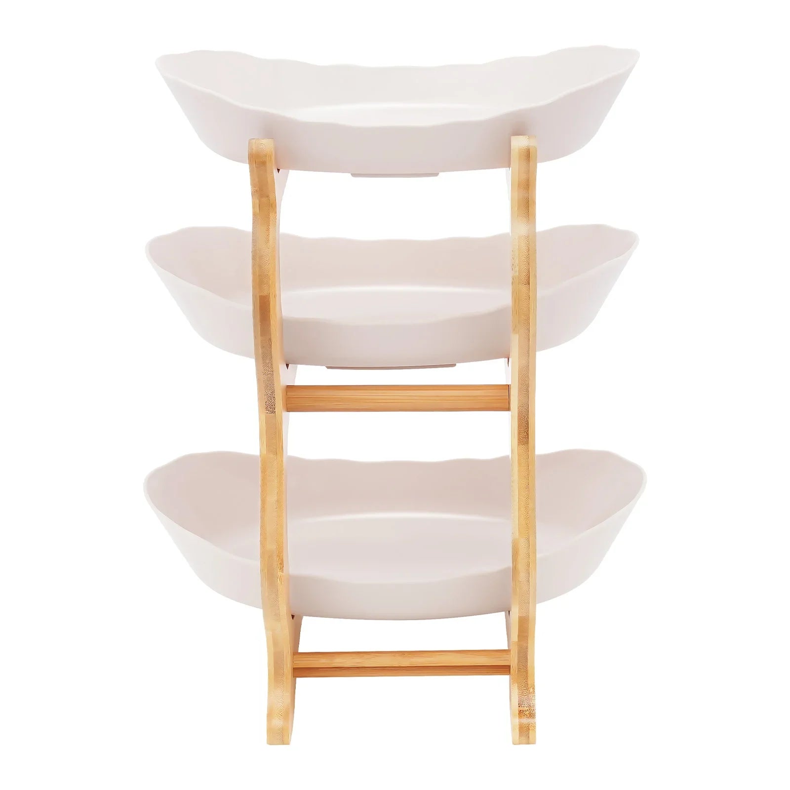 3-Tier Fruit Plate,Snack Dessert Cake Tray Plate Rack for Party Wedding,Fruit Bowl W/ Bamboo Wood Stand,Candy Dish Cake Stand