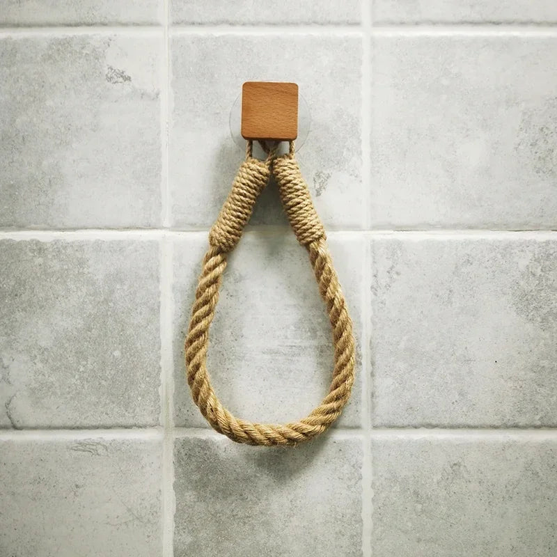 Boho Rope Toilet Paper Holder – Nail-Free Wall Mounted Handtowel Rack for Bathroom Storage & Decor