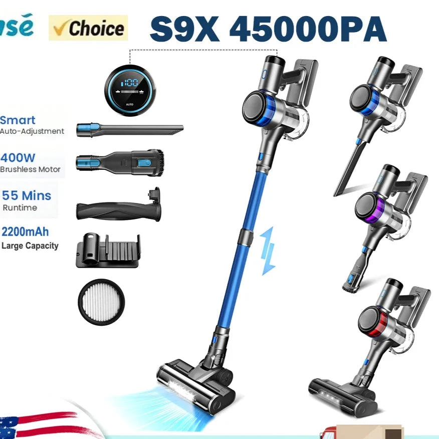 🧹 Powerful 45 kPa Cordless Stick Vacuum – Smart Cleaning