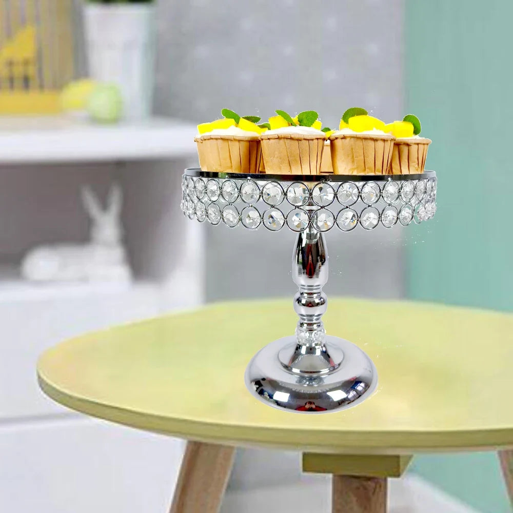 6Pcs-9PcsCake Stand Set with Crystal Beaded Mirror Metal Dessert Table Display Stands Cupcake Holder for Birthday Party Festival