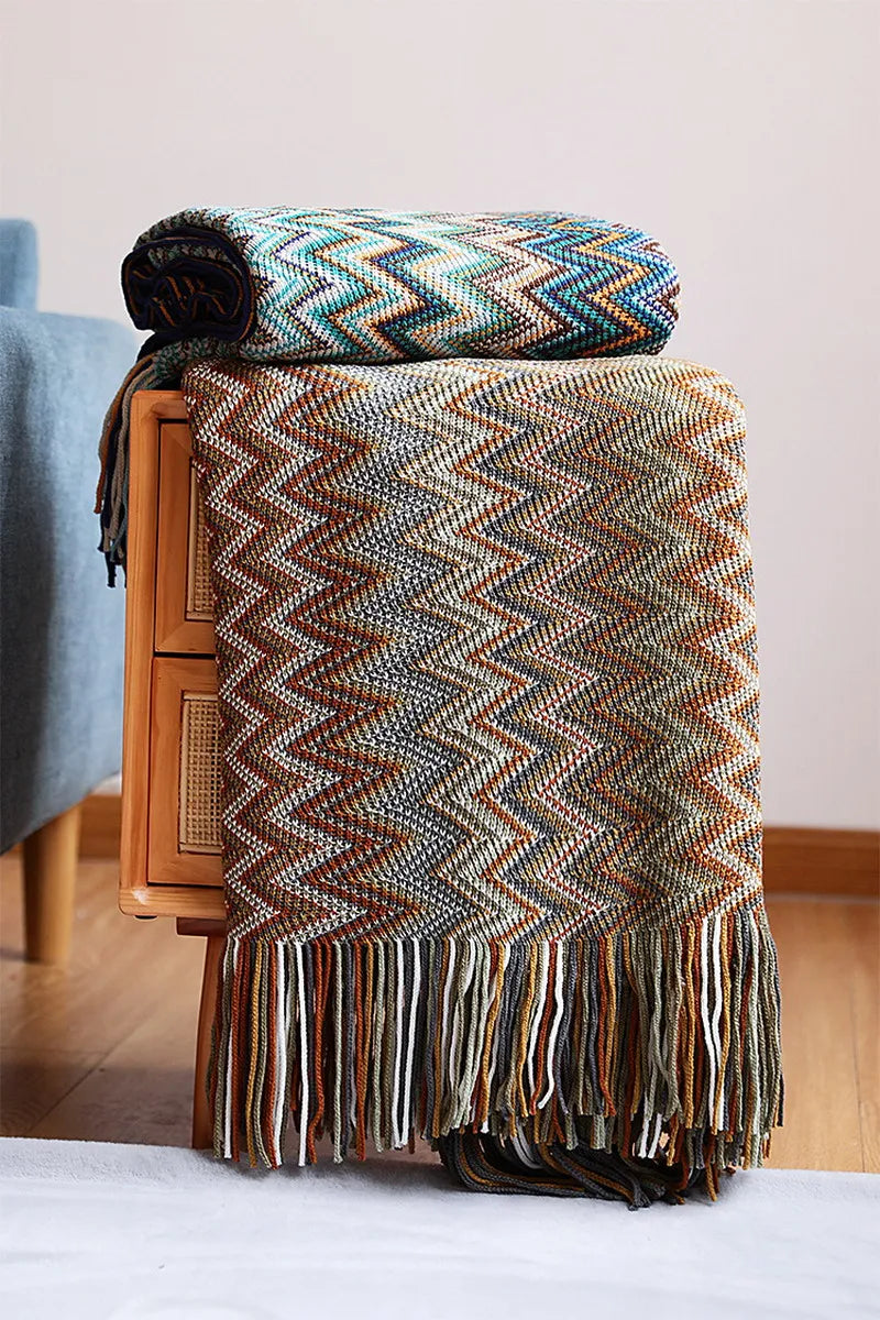 Boho Woven Zigzag Throw Blanket
