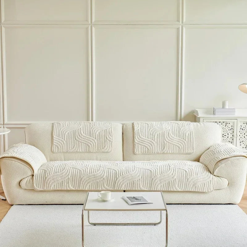 Plush Wave Striped Couch Slipcovers