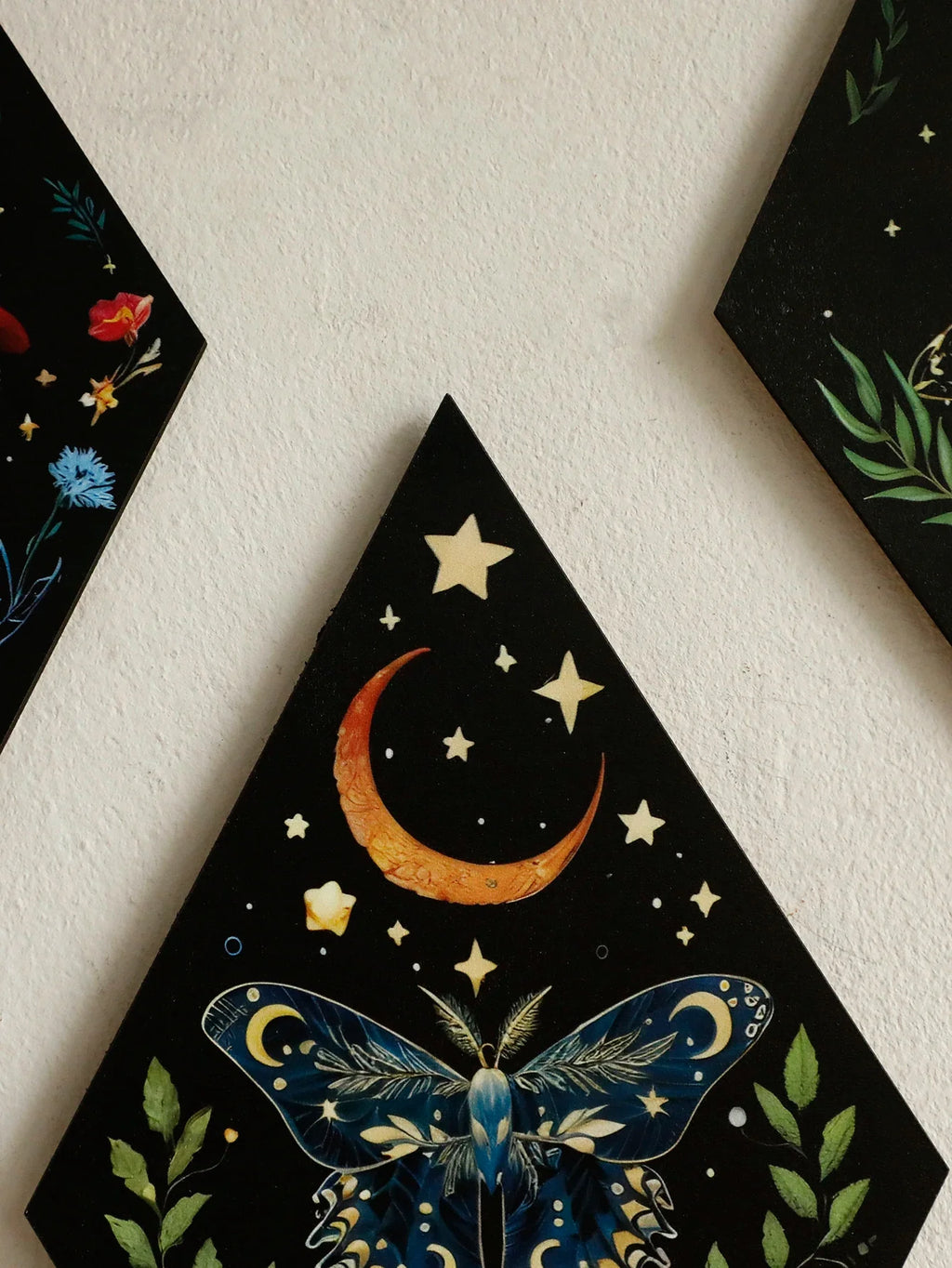 Butterfly & Moon Wooden Wall Art – Hand-Painted Nordic Boho Home Decor Accent