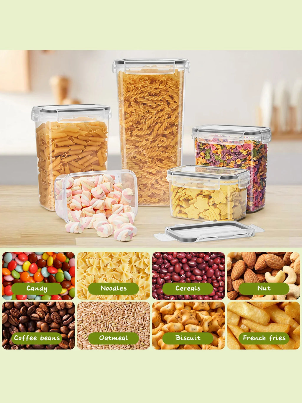 12pcs，Airtight food storage containers with LIDS and labels,plastic kitchen storage containers, dry cargo jars for flour, sugar