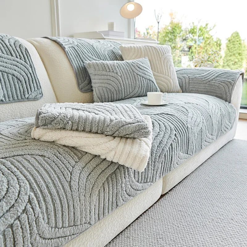 Plush Wave Striped Couch Slipcovers