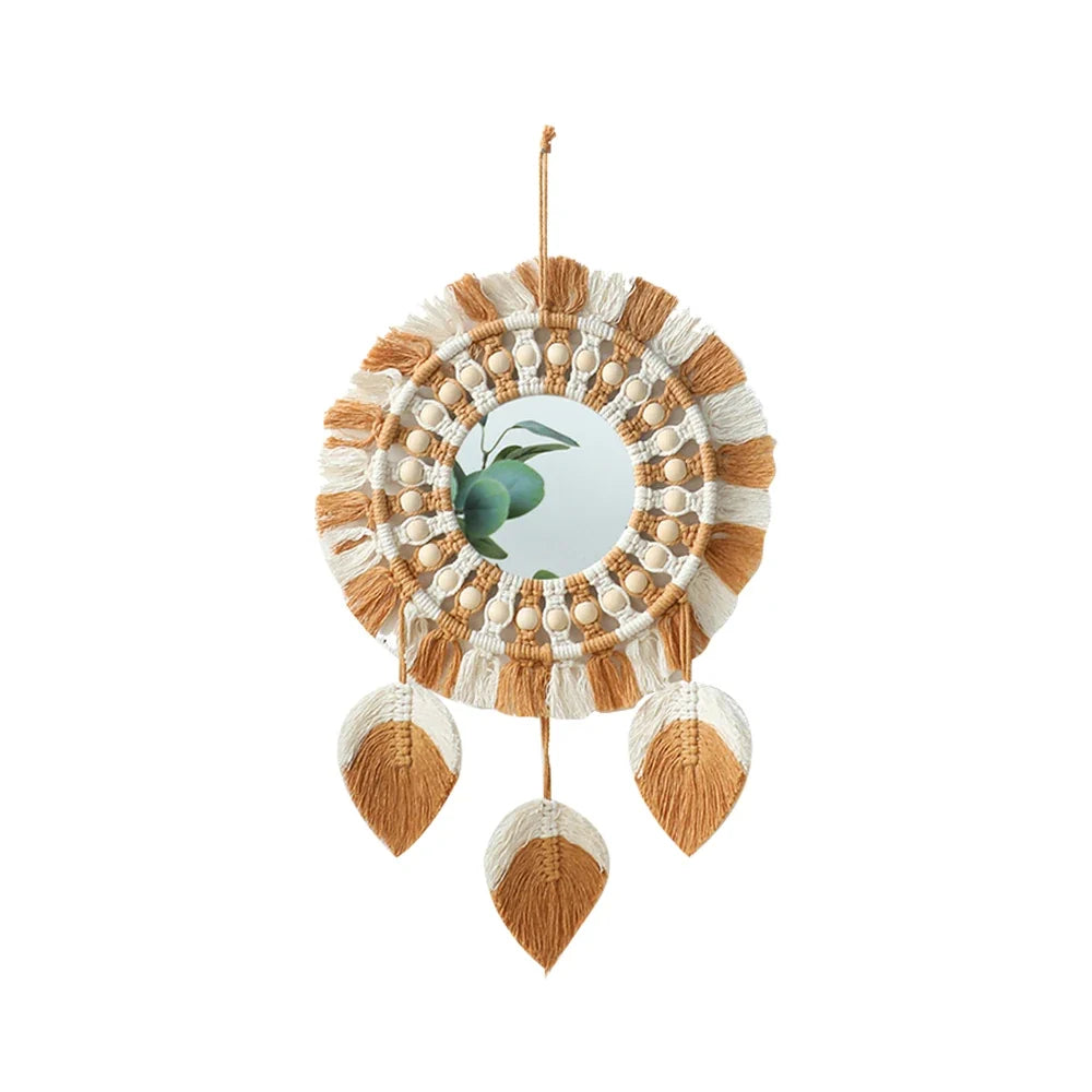 Boho Round Decorative Leaf Macrame Wall Mirror