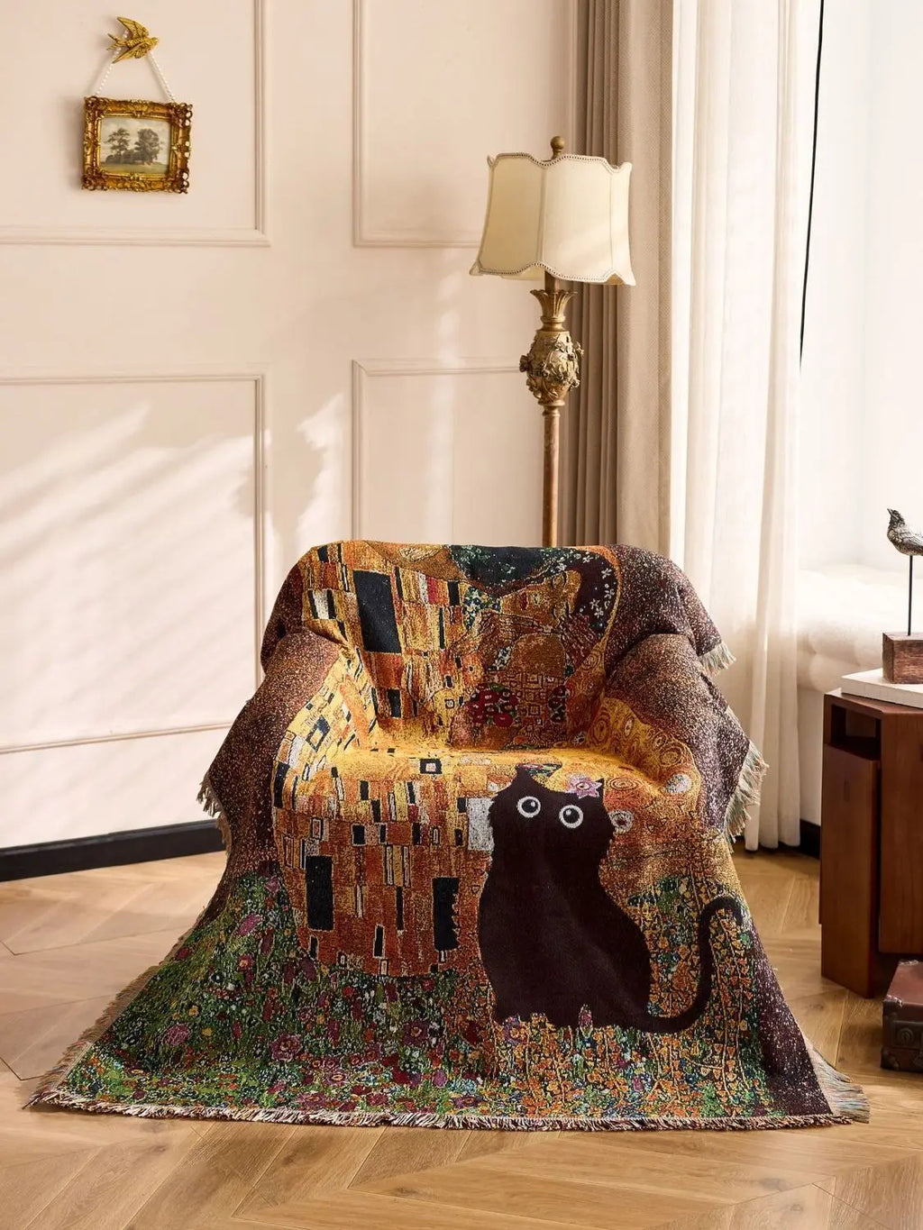 Cat Woven Throw Blanket – Jacquard Tapestry Sofa Cover for Cozy Home & Picnic Use