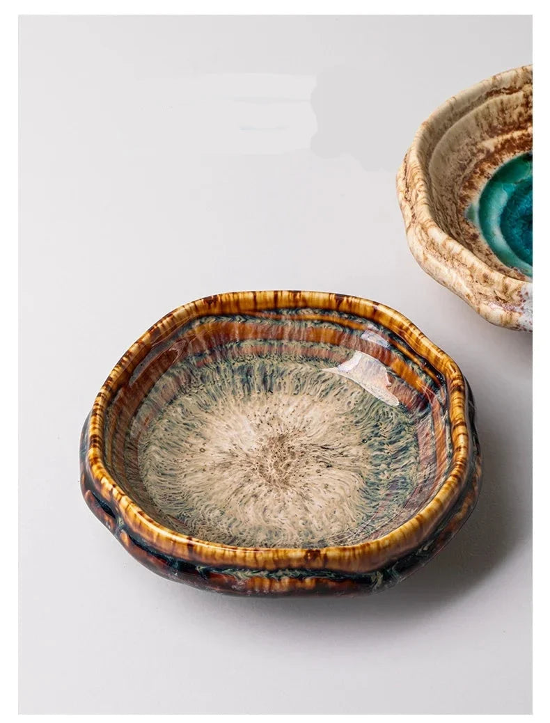 Ice-Cracked Ceramic Sushi Plate – 4.7” Round Snack Dish for Dipping, Dessert & Fruit