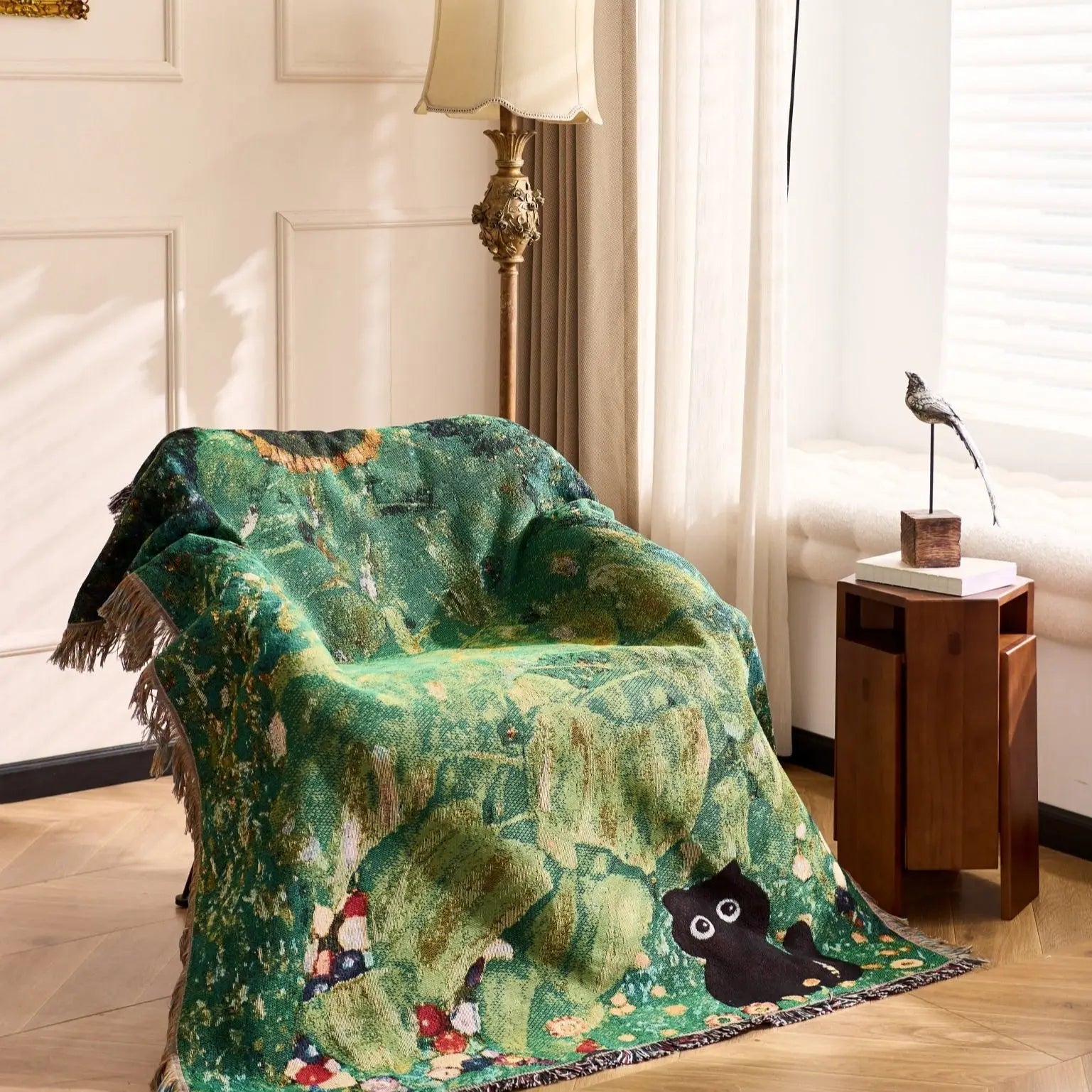 Cat Woven Throw Blanket – Jacquard Tapestry Sofa Cover for Cozy Home & Picnic Use