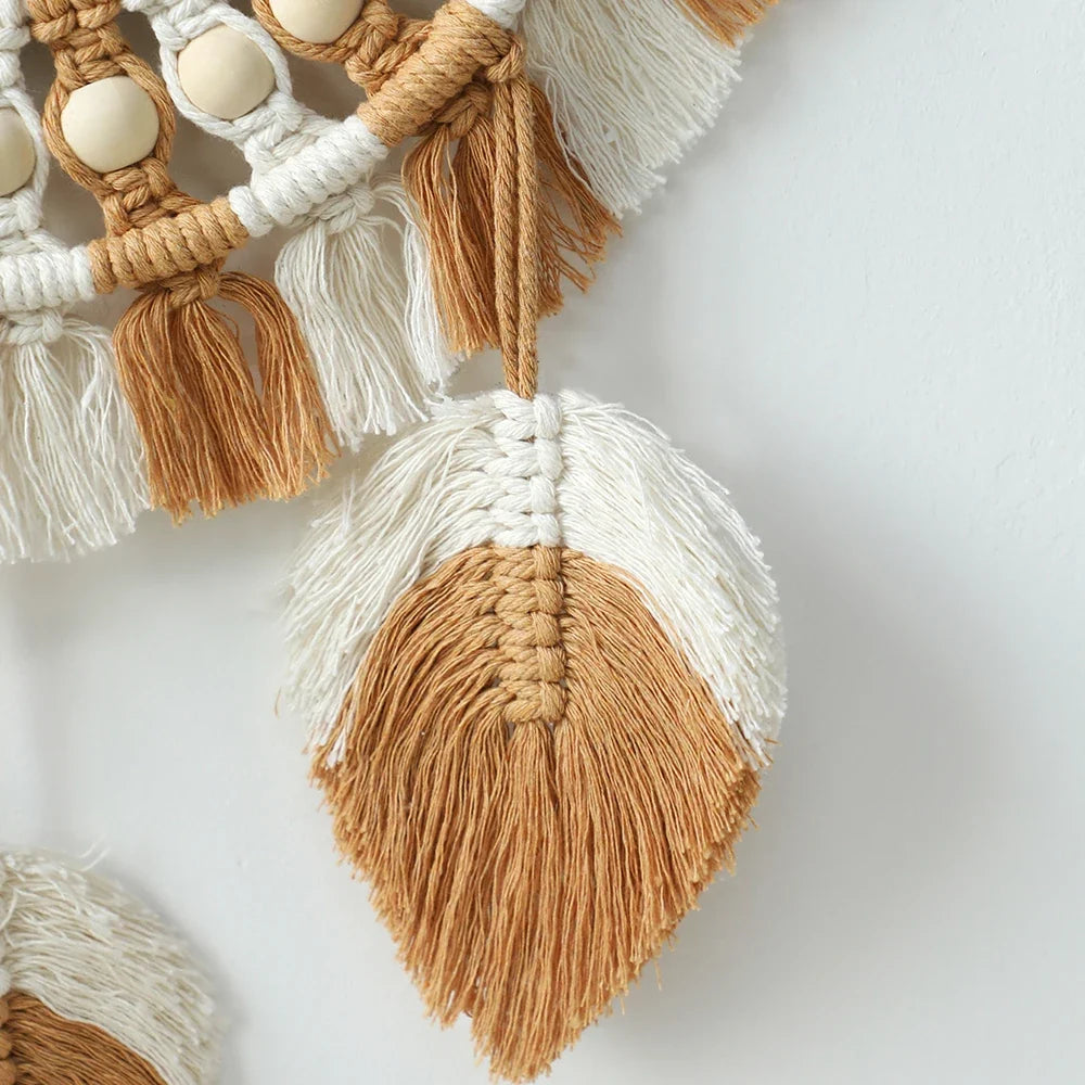 Boho Round Decorative Leaf Macrame Wall Mirror