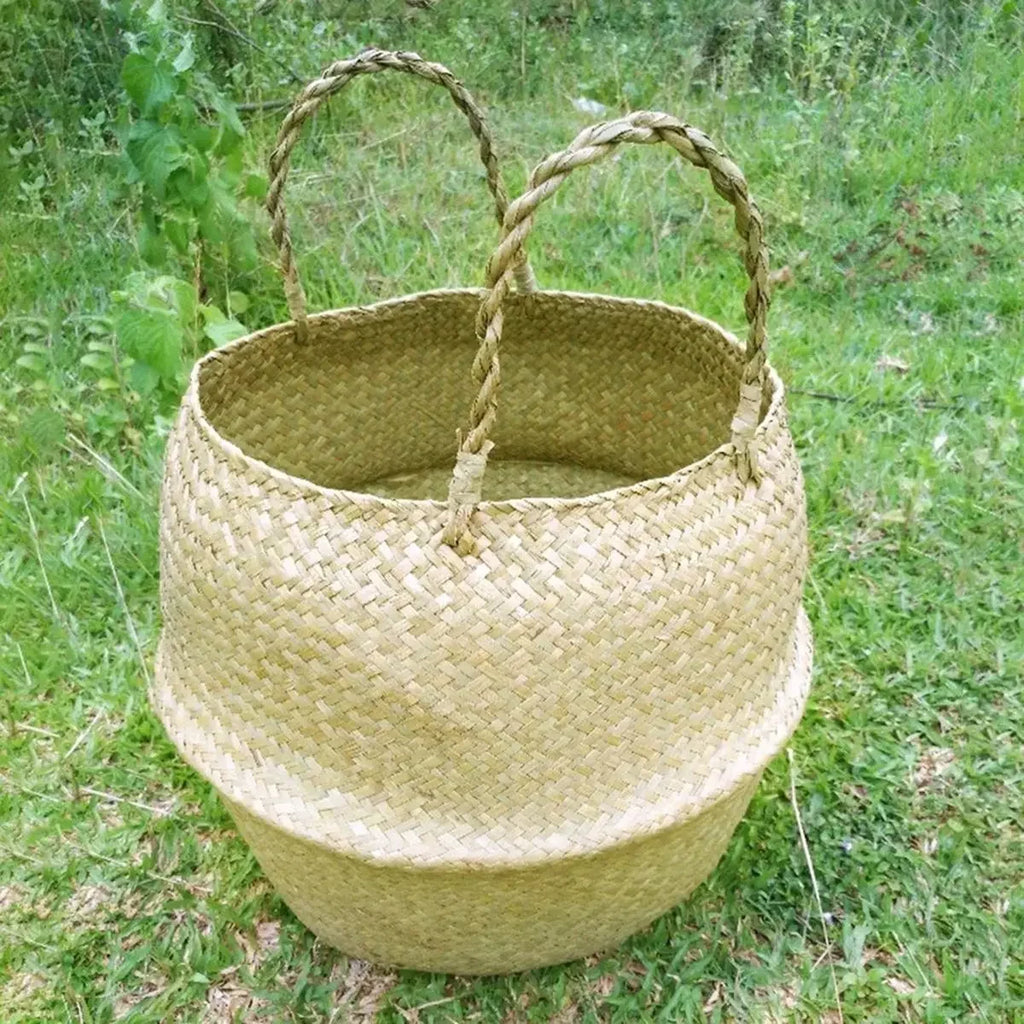 Boho Home Decor Seaweed Wicker Basket – Eco-Friendly Rattan Hanging Flowerpot & Storage Basket
