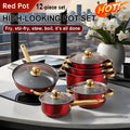 12-Piece Red Stainless Steel Cookware Set – Non-Stick Pots & Pans, Stylish Kitchen Cookware Collection for a Complete Cooking Solution