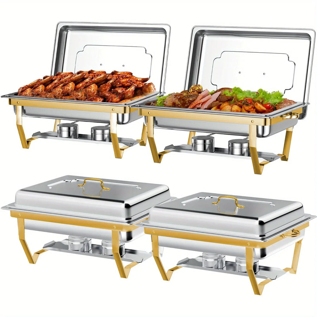 4-Pack 8QT Stainless Steel Chafing Dish Buffet Set – Food Warmers with Fuel Holders